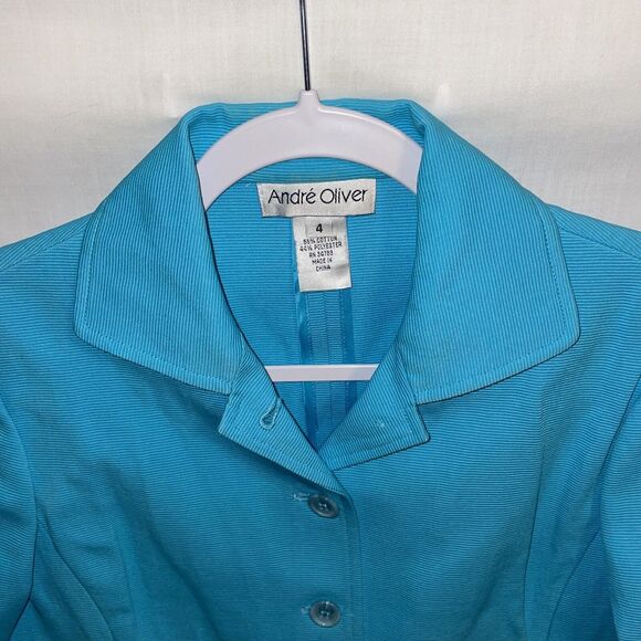 Andre Oliver Fashion Jacket Women’s Size 4 Blue Button Up Pockets - Picture 3 of 12